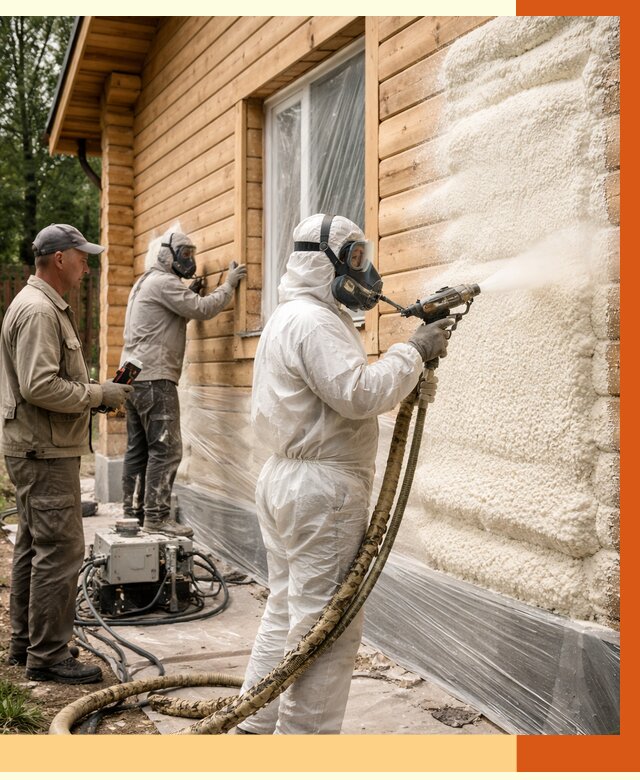 Утепление дома из бруса ППУ в Новокуйбышевске от 3943 руб/м2 под ключ | ТепломастерНвб