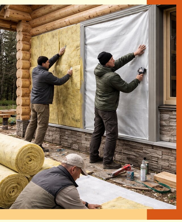 Утепление бревенчатого дома в Новокуйбышевске от 7835 руб/м2 — заказать под ключ | ТепломастерНвб