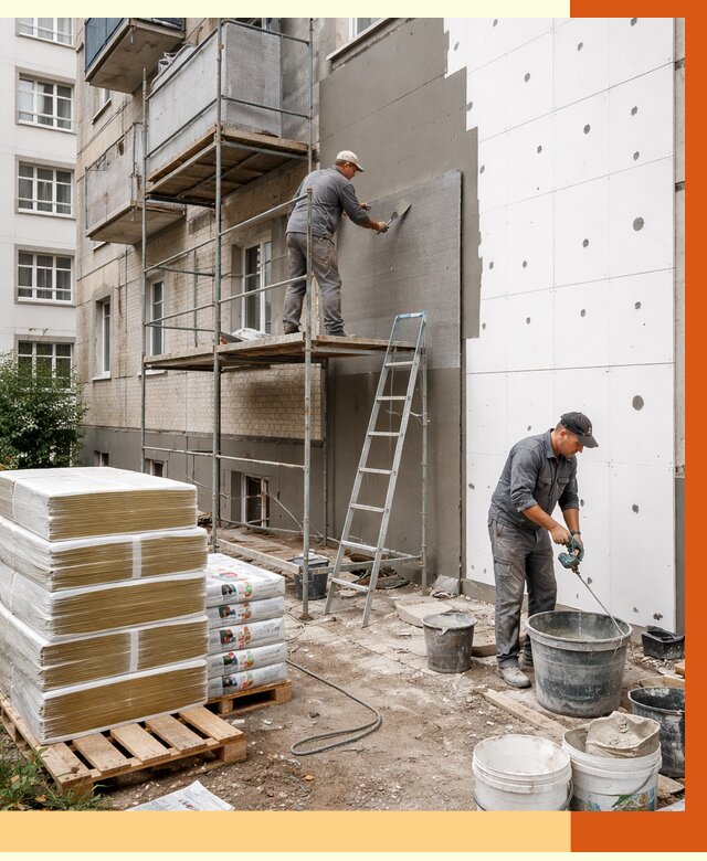 Утепление квартиры снаружи в Новокуйбышевске от 6299 руб/м2 под ключ | ТепломастерНвб