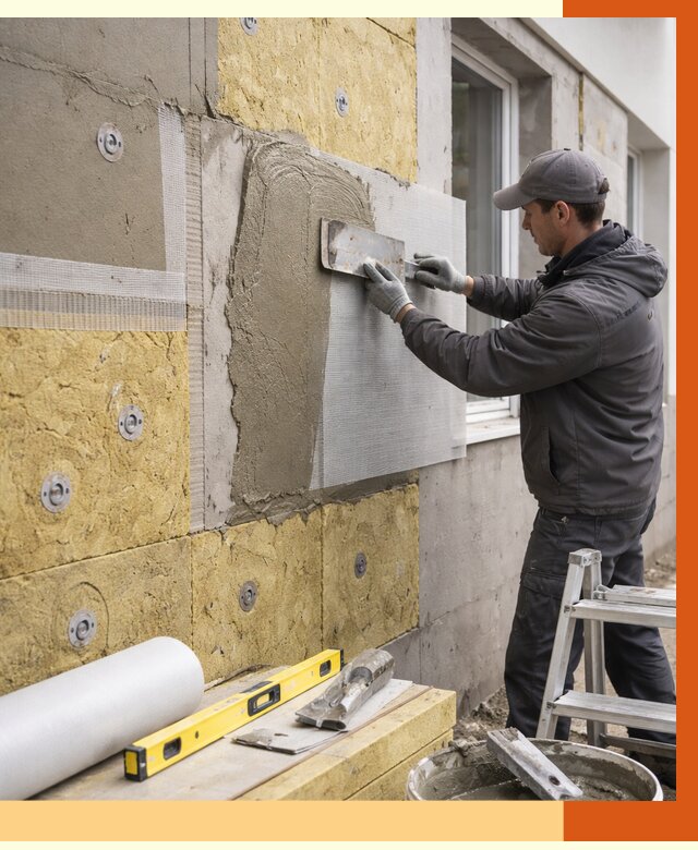 Утепление фасада под штукатурку в Новокуйбышевске от 4302 руб/м2 — монтаж пенопластом и минватой | ТепломастерНвб