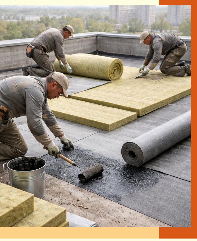 Утепление плоской крыши в Новокуйбышевске от 7374 руб./м2 под ключ | ТепломастерНвб