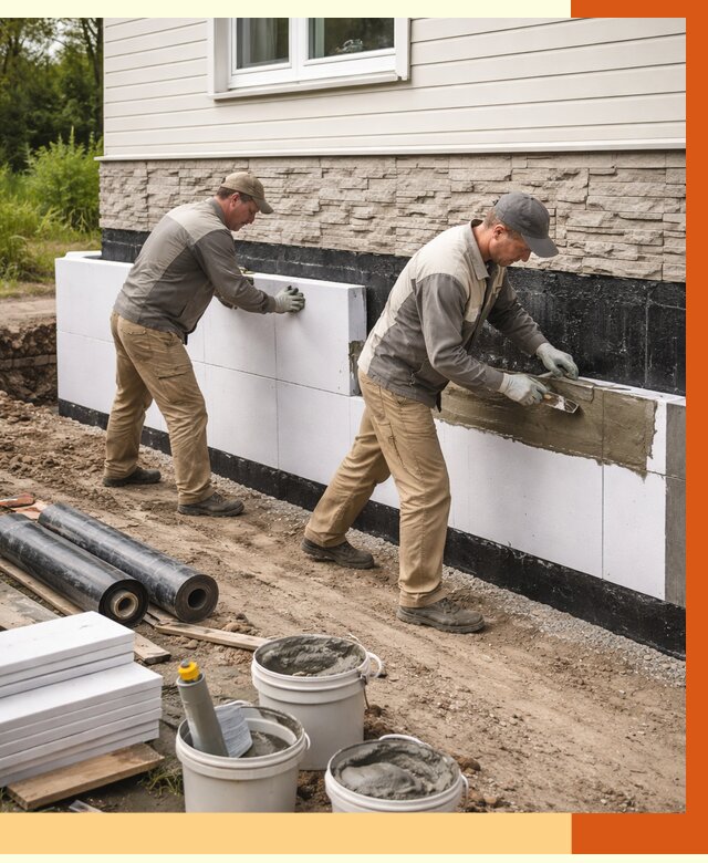 Утепление фундамента снаружи в Новокуйбышевске от 4302 руб. за м² | ТепломастерНвб