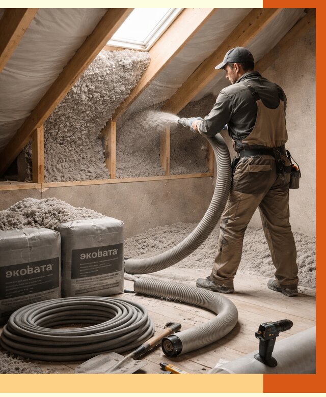 Утепление мансарды эковатой в Новокуйбышевске от 2253 руб/м2 — монтаж, задувка, цена | ТепломастерНвб