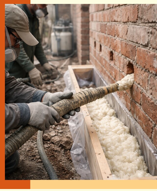 Заливка ППУ в пустоты кирпичной стены в Новокуйбышевске