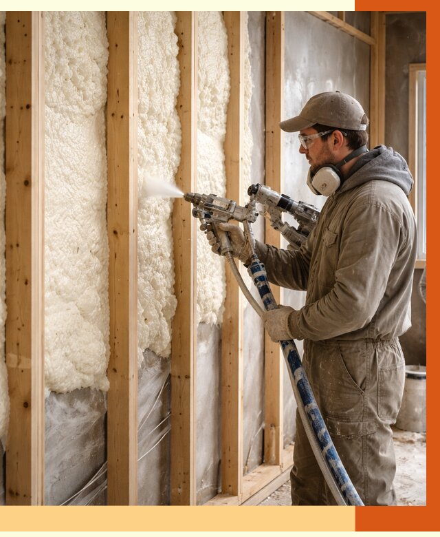 Утепление каркасной стены ППУ в Новокуйбышевске от 4353 руб./м2 под ключ | ТепломастерНвб