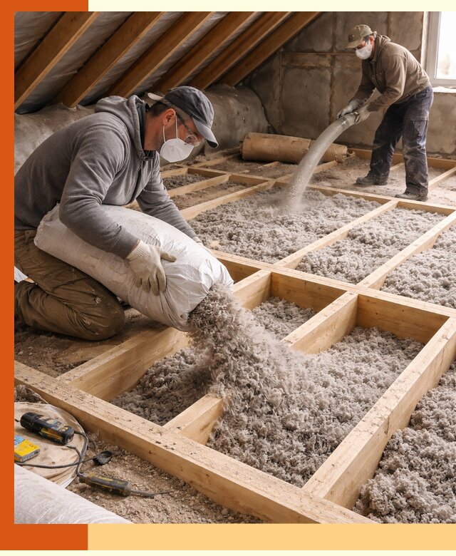 Заполнение полостей чердачного перекрытия в Новокуйбышевске качественно и надёжно