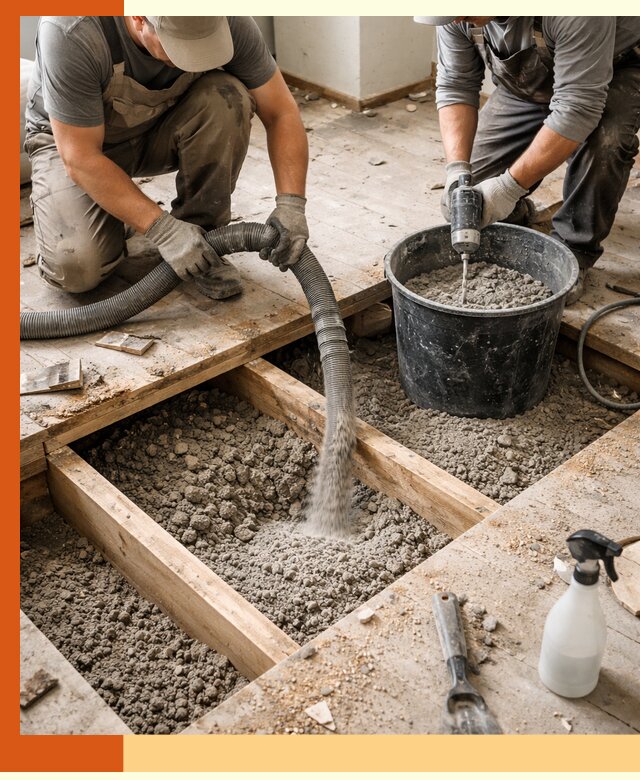 Заполнение пустот пола в Новокуйбышевске полиуретаном и пенополистиролом