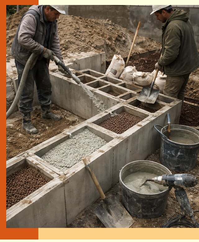 Заполнение полостей фундамента в Новокуйбышевске герметичным утеплением и повышением прочности