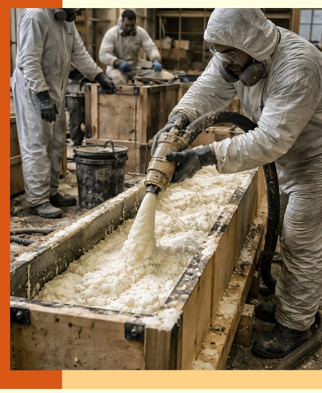 Заливка пенополиуретана в формы для утепления в Новокуйбышевске