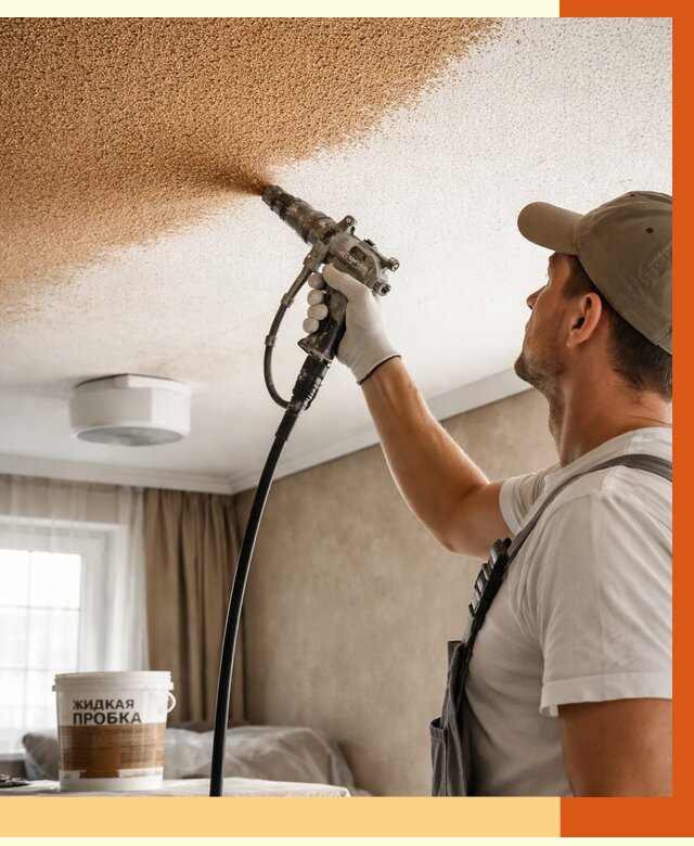 Утепление потолка жидкой пробкой в Новокуйбышевске от 3585 руб. | ТепломастерНвб