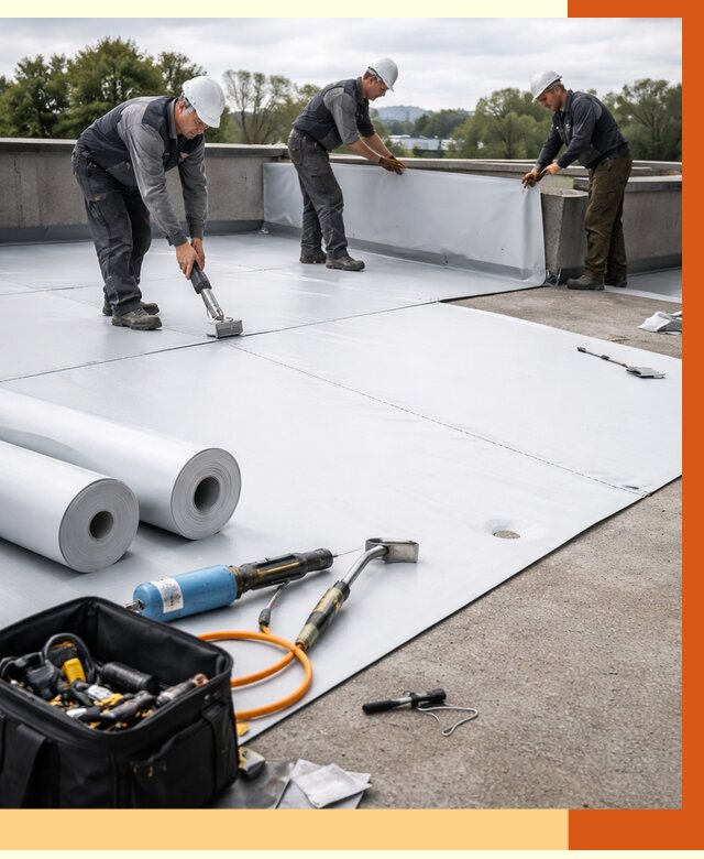 Гидроизоляция мембранной кровли в Новокуйбышевске от 7682 руб./м² — профессионально | ТепломастерНвб