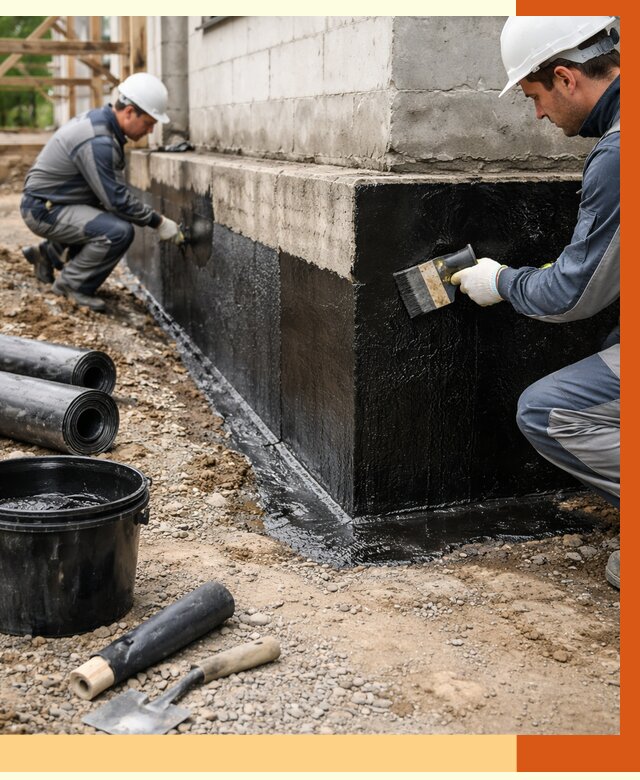 Гидроизоляция фундамента в Новокуйбышевске от 1280 руб. — профессионально, под ключ | ТепломастерНвб