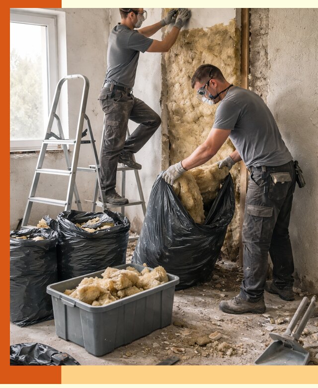 Демонтаж старого утеплителя и вывоз отходов в Новокуйбышевске