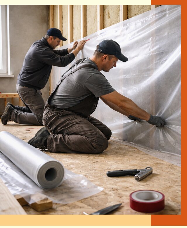 Монтаж пароизоляции в Новокуйбышевске от 2561 руб. — установка и укладка под ключ | ТепломастерНвб